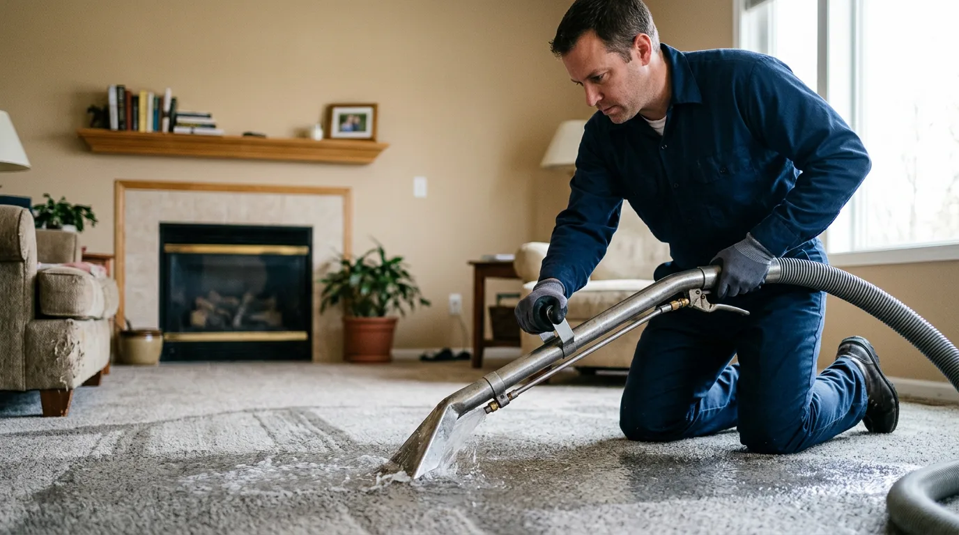 Water damage restoration technician working near Longford, KS